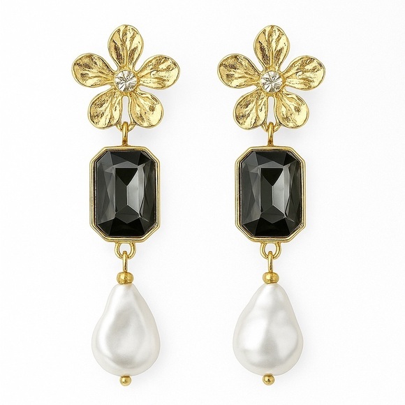 Anthropologie Jewelry - Elegant Gold and Black Drop Earrings